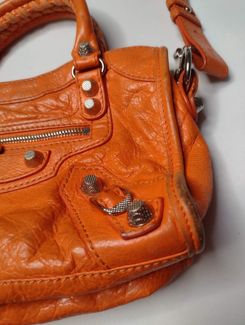 Balenciaga Mini Le City Top Handle Bag  Leather Orange Purse Crossbody - Picture 2 of 14